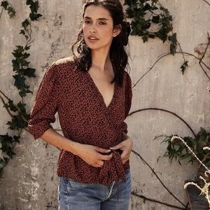 Doen Amaranta Black Orange V-neck Half Sleeve Blouse XS